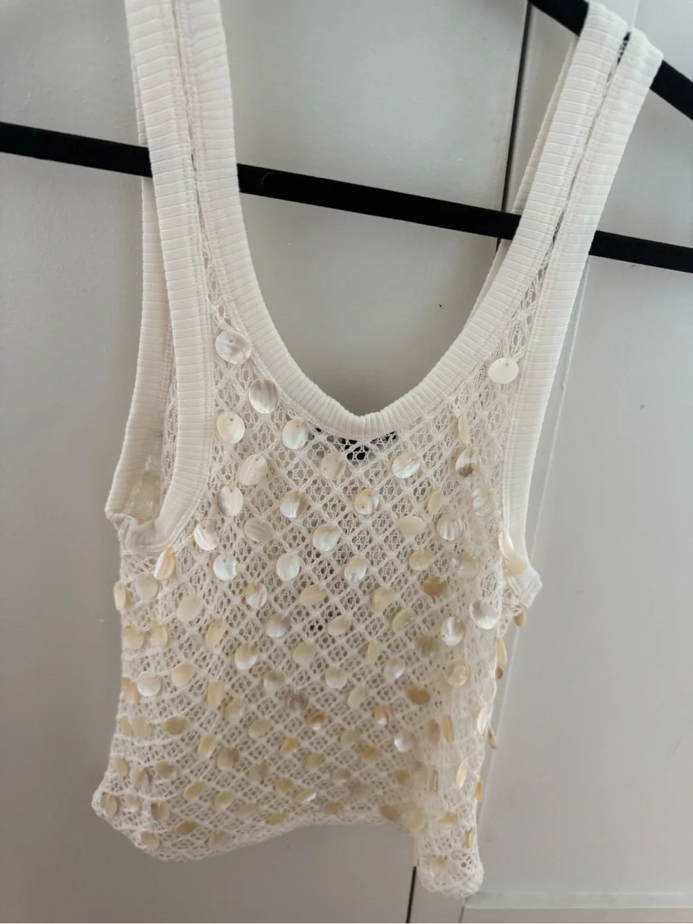 J. Crew Cream Beaded Mesh Tank Top